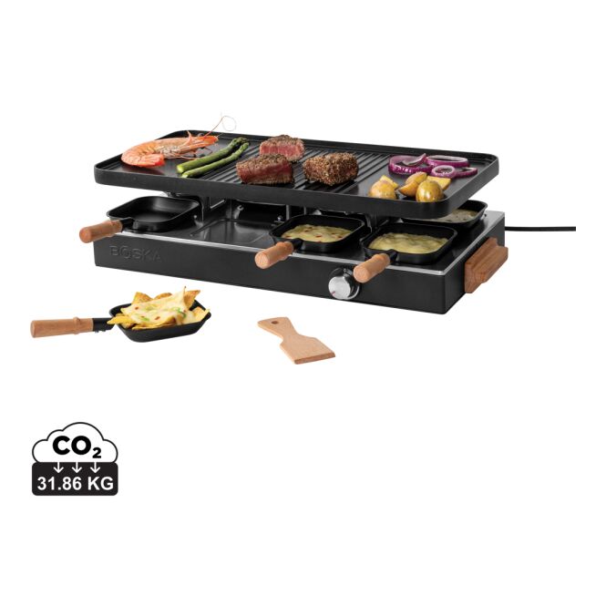 Firmengeschenk Raclette Gourmet Party für 8 Personen mit Gravur – Schwarz – stilvoller Tischgrill für Firmen-Events und Kundenevents