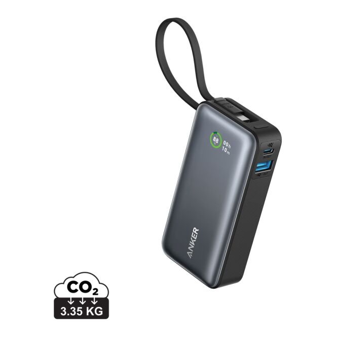 Mitarbeitergeschenk Anker Nano Powerbank 30W mit Logodruck – Schwarz – kompakter mobiler Akku für Business und Geschäftsreisen