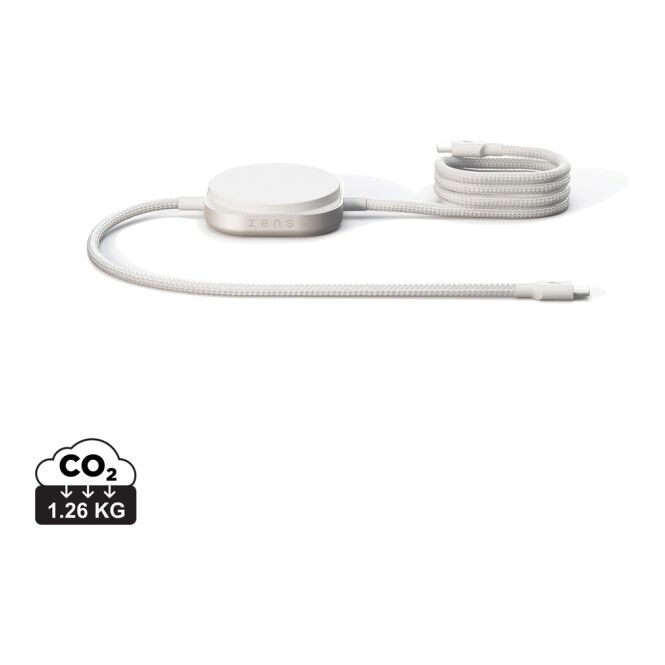 Firmengeschenk Zens Ladekabel USB C-C Pro 2 – weiß – mit Logo bedruckt 15W Qi2-zertifiziert für das Mitarbeiter-Onboarding