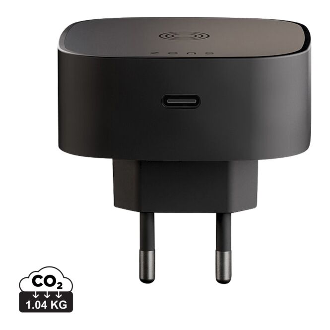 Premium-Werbegeschenk Zens Wireless Charging Adapter mit Logodruck – Schwarz – Kabellose 15W Ladestation für Büro und Arbeitsplatz