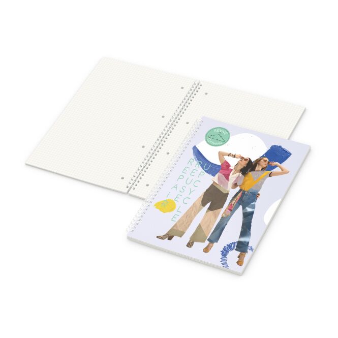 Mitarbeitergeschenk Notizbuch green+blue – weiß – mit individuellem Werbedruck 100% Altpapier DIN A4 Blauer Engel nachhaltiges Journal