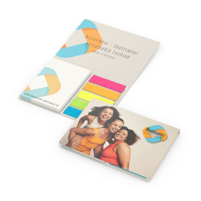 Werbeartikel Haftnotiz-Set Lissabon aus Recyclingpapier mit Logodruck 104x76 mm – nachhaltiges Büro-Set für Firmen und Messen