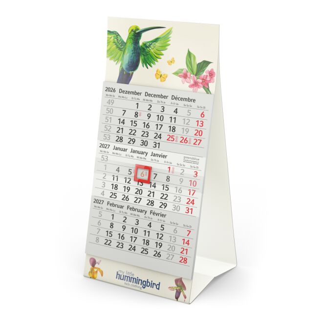 Werbeartikel Tischkalender Mini 3 mit 4C-Druck – Hellgrau – nachhaltiger 95x198 mm Kalender für Büro & Schreibtisch