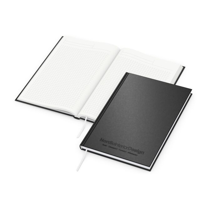 Mitarbeitergeschenk Notizbuch Note-Book – schwarz – mit individueller Prägung 192 Seiten 100% Recyclingpapier nachhaltiges Journal