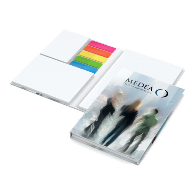 Kundengeschenk Haftnotiz-Set Helsinki – weiß – individuell bedruckt 105 × 152 mm 3-teilig mit Notizblock Haftnotizen & Marker für Meetings