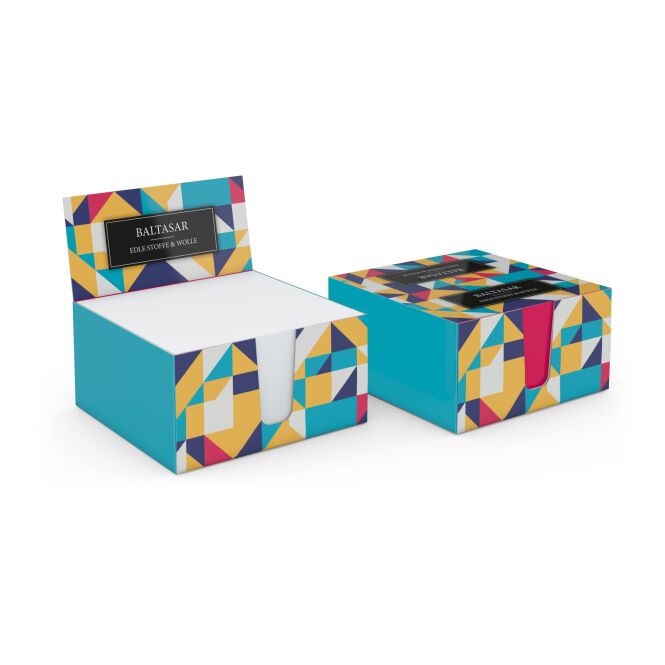 Werbeartikel Memo-Box Karton mit Logodruck 90x90 mm mit 450 Blatt – Notizzettel-Spender für Büro und Schreibtisch