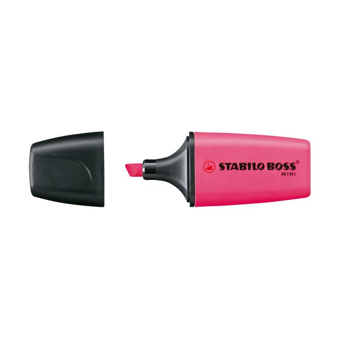 Werbeartikel Textmarker STABILO BOSS MINI – pink – mit Logo bedruckt für den Büroalltag