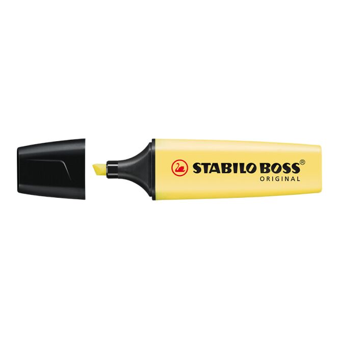 Werbeartikel STABILO BOSS ORIGINAL Pastel – gelb – mit Logo bedruckt für den Büroalltag