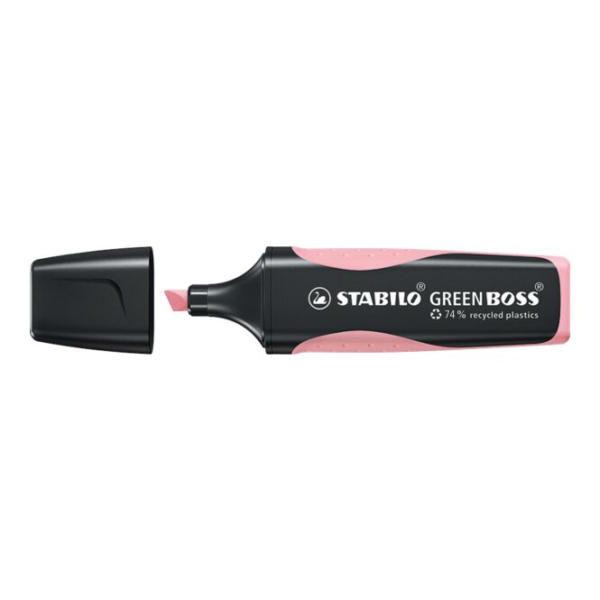 Werbeartikel Textmarker STABILO GREEN BOSS – rosa – mit individuellem Werbedruck aus 83% recyceltem Kunststoff nachhaltiges Schreibgerät