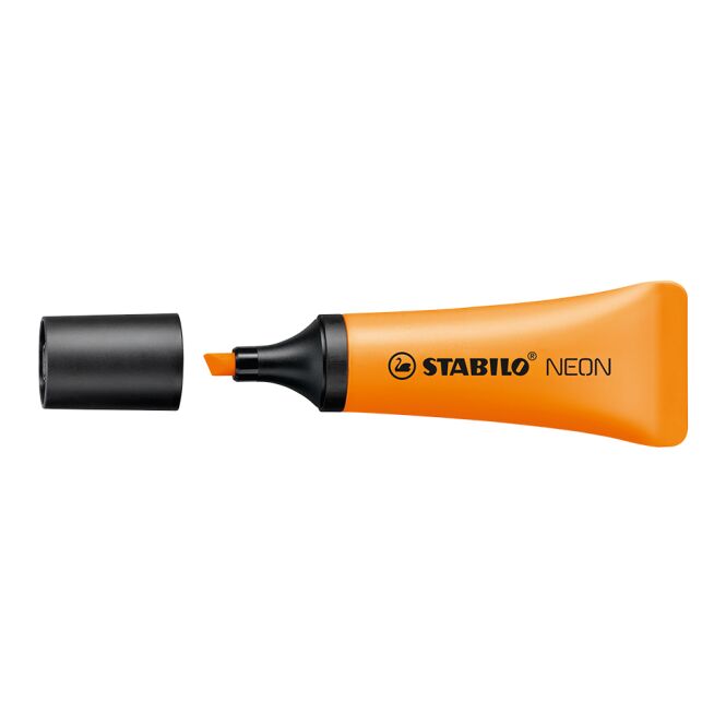 Werbeartikel STABILO NEON Textmarker – orange – mit Logo bedruckt für den Büroalltag im modernen Tubendesign