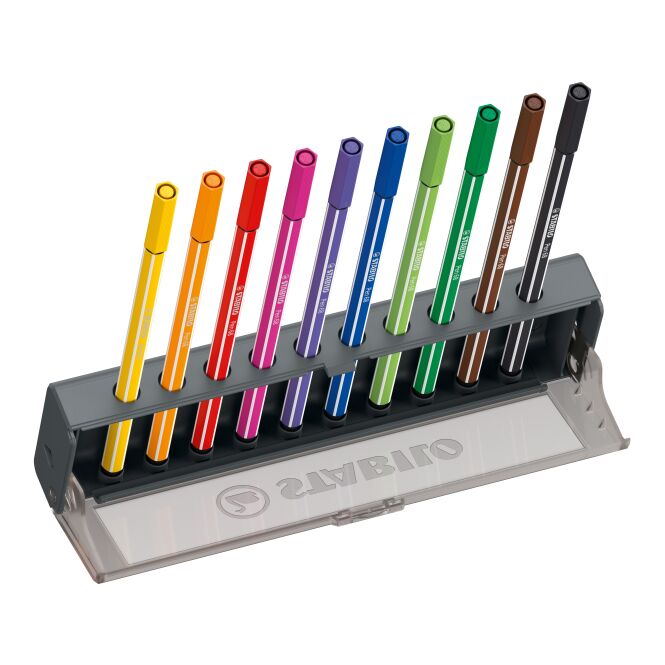 Werbeartikel STABILO Pen 68 Click Set mit Logodruck – für 10 Fasermaler – hochwertiges Schreibgerät für Messen und Büro