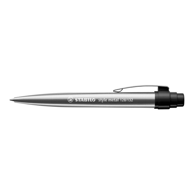 Kundengeschenk STABILO style metal – silber – mit Gravur Druckkugelschreiber mit Jumbomine für den Büroalltag