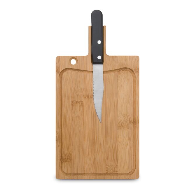 Kundengeschenk Steakmesser RICHARTZ® – silber – mit edler Gravur mit Bambus-Schneidbrett & Magnet-Halterung für Geschäftspartner