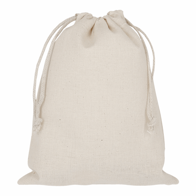 Messe-Giveaway Zuziehbeutel 15x20 cm mit Logodruck – Beige – nachhaltiger OEKO-TEX Beutel für Firmen und Events