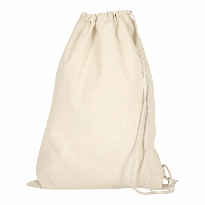 Werbeartikel Matchbeutel aus Baumwolle mit Logodruck – Beige – OEKO-TEX zertifizierter Turnbeutel für Messen und Veranstaltungen