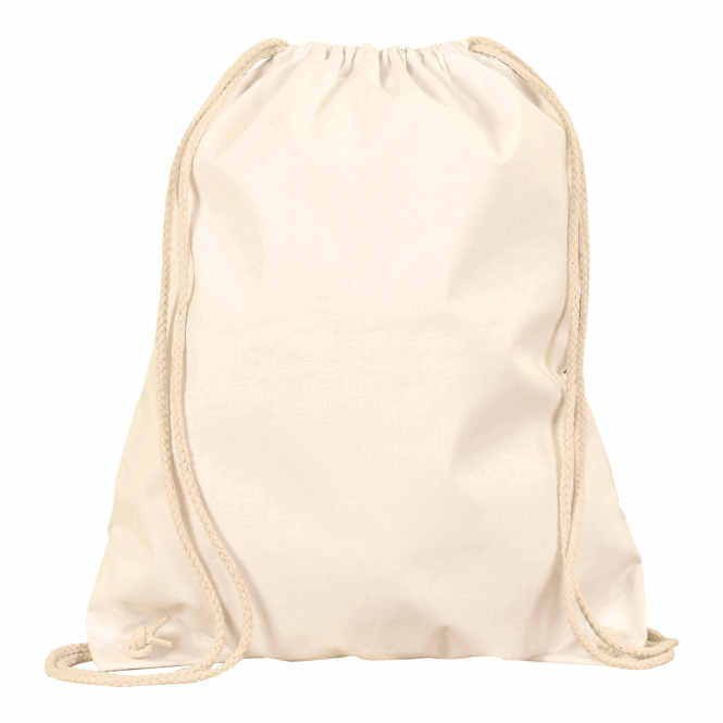 Werbeartikel Turnbeutel TEXXILLA aus Oeko-Tex Baumwolle mit Logodruck – Beige – robuster Rucksack für Messen und Firmenevents