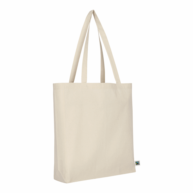 Werbeartikel Fairtrade-Baumwolltasche mit Logodruck 38x42 cm OEKO-TEX – Beige – nachhaltige Einkaufstasche für Unternehmen