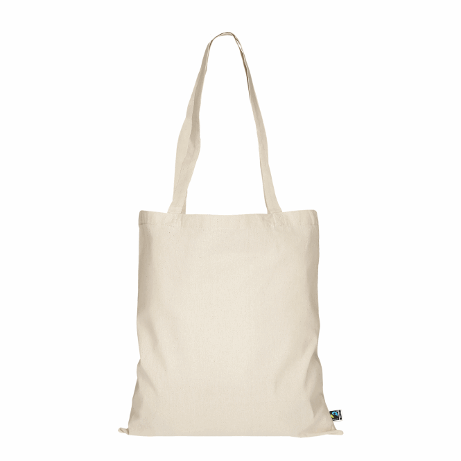 Werbeartikel Baumwolltasche TEXXILLA mit Logodruck – 38x42 cm – Beige – umweltfreundliche Tragetasche aus Fairtrade-Baumwolle für Messen