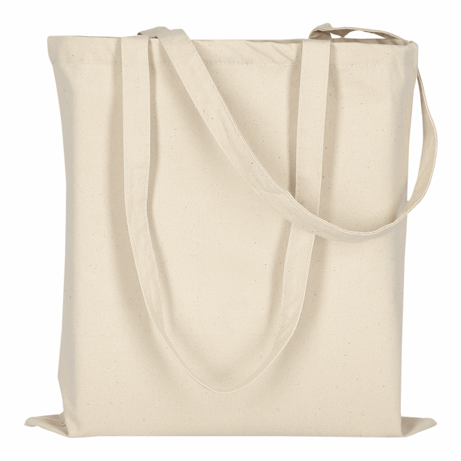 Werbeartikel Canvas-Tasche mit Logodruck – 38x42 cm – Beige – robuster Baumwollbeutel für Messen und Firmen