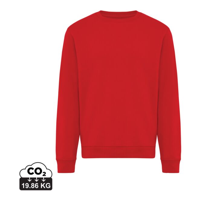 Werbeartikel IQONIQ Torla Rundhals-Pullover aus recycelter Baumwolle – rot – XXS – mit Logo bedruckt