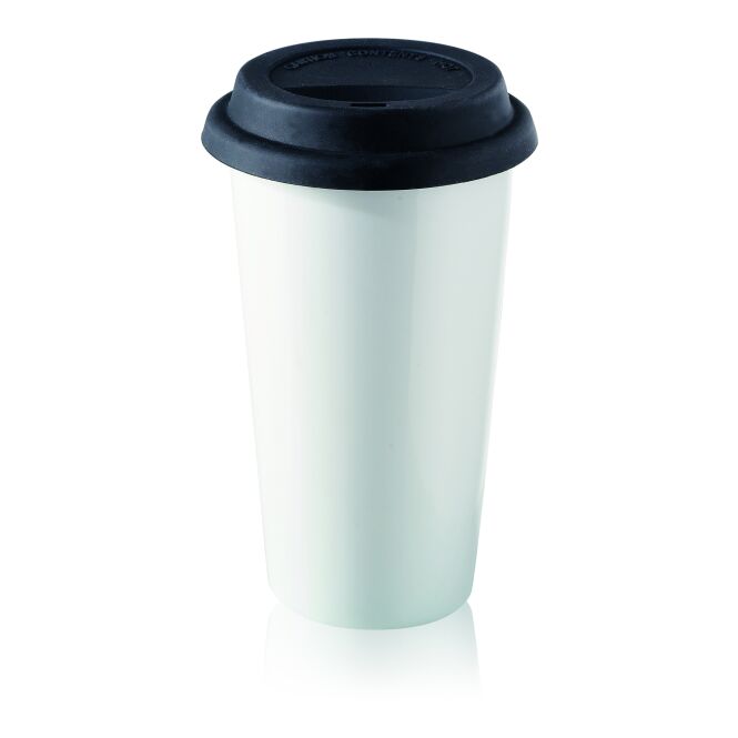 Firmengeschenk ToGo Thermobecher mit Logodruck – Weiß – Isolierbecher für Büro und Unterwegs