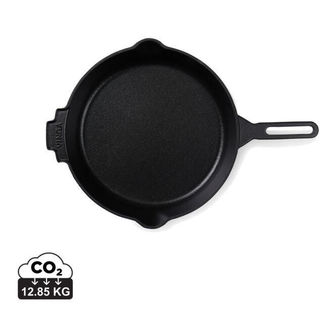 Firmengeschenk Vinga Monte Ardoise Bratpfanne 27cm mit Logodruck – Schwarz – hochwertiges Kochgeschirr aus Gusseisen für Firmen