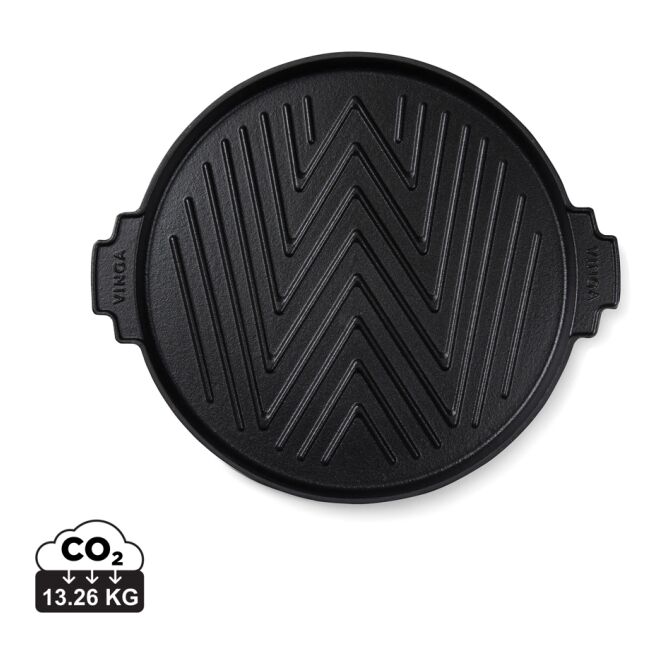 Firmengeschenk Monte Ardoise Grillpfanne mit Logodruck – 30cm – Schwarz – gusseisernes Kochgeschirr für Gastronomie und Unternehmen