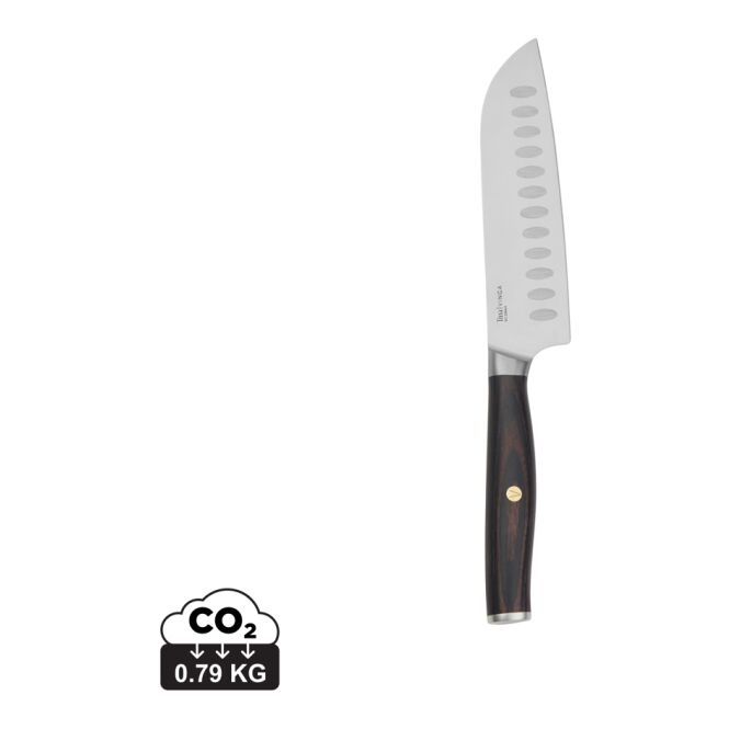Firmengeschenk Tara Santoku-Messer mit Gravur – 25,6 cm aus recyceltem Stahl – Stahl-schwarz – hochwertiges Küchenutensil für Gastronomie