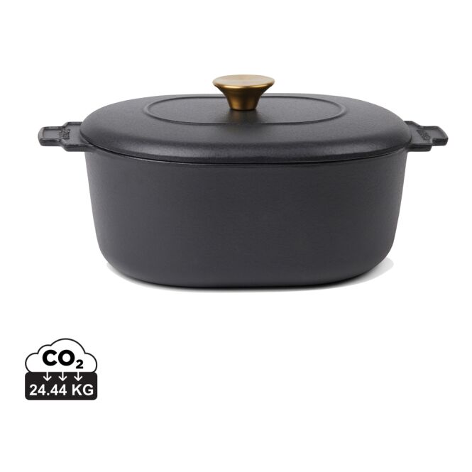 Mitarbeitergeschenk Kokotte VINGA Monte Heritage – schwarz – mit Logodruck 4 L Gusseisen als robuster Bräter für Gastronomie & Profiköche