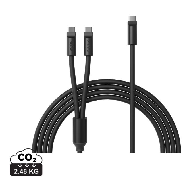 Premium-Werbegeschenk Baltimore Multiladekabel mit Logodruck – 120cm 100W USB-C – Schwarz – nützliches Technik-Accessoire für das Büro