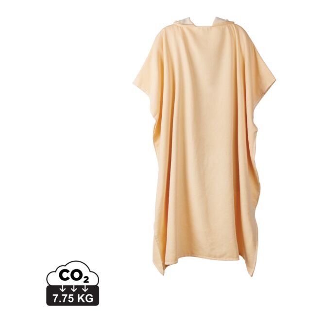Mitarbeitergeschenk Tolo Hamam Poncho mit Logodruck – OEKO-TEX – Gelb-off white – vielseitiges Textil für Strand und Firmen-Events