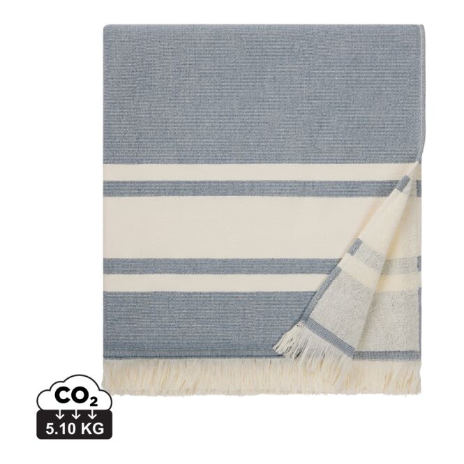 Mitarbeitergeschenk Tolo Hamam-Handtuch mit Logo bestickt – 180x80 cm – Blau-Weiß – saugfähiges Textil für Firmen-Events und Strand