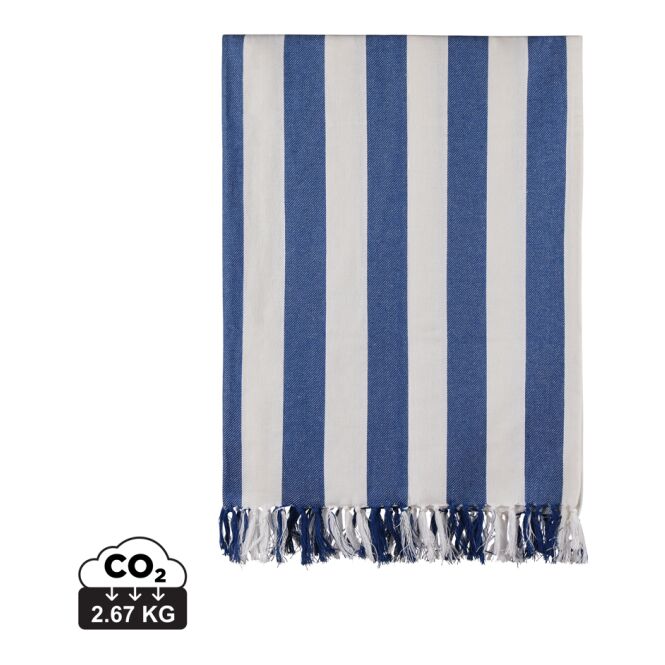 Werbeartikel VINGA Ornos Hamamtuch 180x80 cm – blau-weiß – mit Logo bedruckt nachhaltig für Outdoor-Events