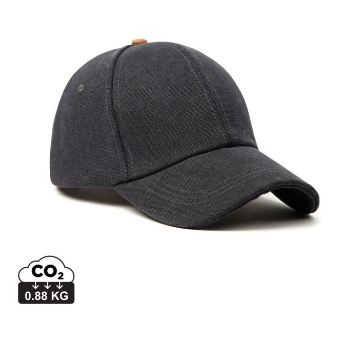 Werbeartikel Vinga Bosler Canvas-Kappe mit Logo bestickt – Schwarz – nachhaltiges Accessoire aus recyceltem Material für Mitarbeiter