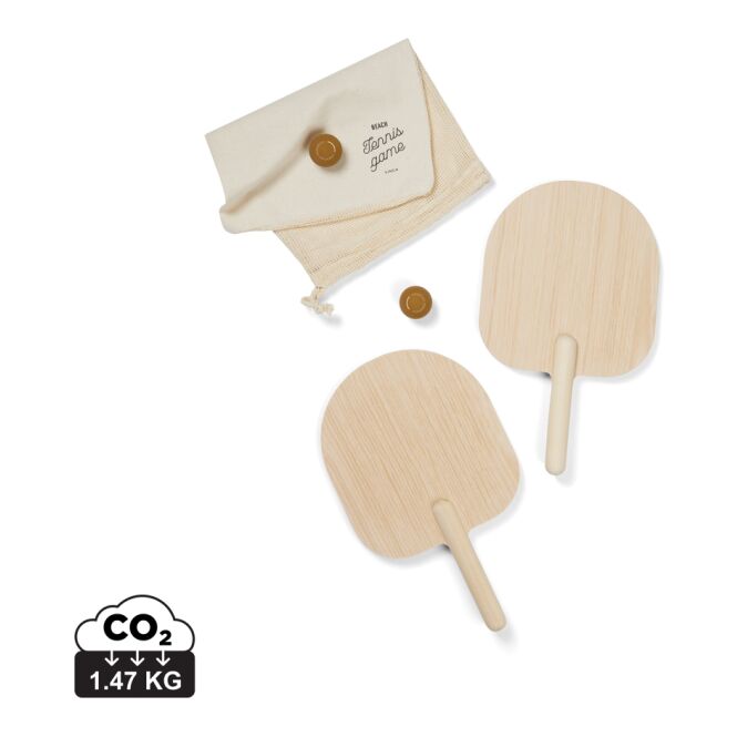 Firmengeschenk Miro Beach-Tennis-Set mit Gravur – 35x21cm aus FSC-Holz – Braun – sportliches Outdoor-Spiel für Firmenveranstaltungen