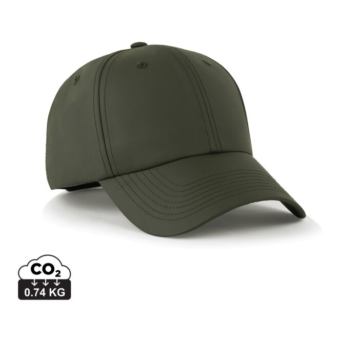 Werbeartikel VINGA Baltimore AWARE Kappe – grün – mit Logo bestickt recyceltes PET 63cm Umfang klassisches Baseball Cap für Firmenevents