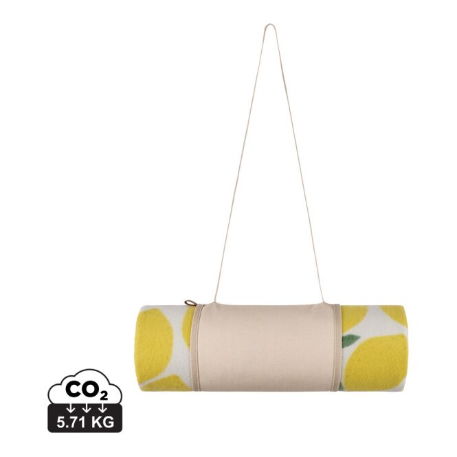 Mitarbeitergeschenk VINGA Arwe Picknick-Decke mit Logodruck – Gelb – nachhaltige Outdoor-Ausstattung für Firmen