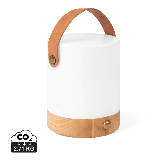 Premium-Werbegeschenk Narni Laterne mit Logodruck – aus recyceltem ABS – braun-weiß – mobile Lichtquelle für Firmen