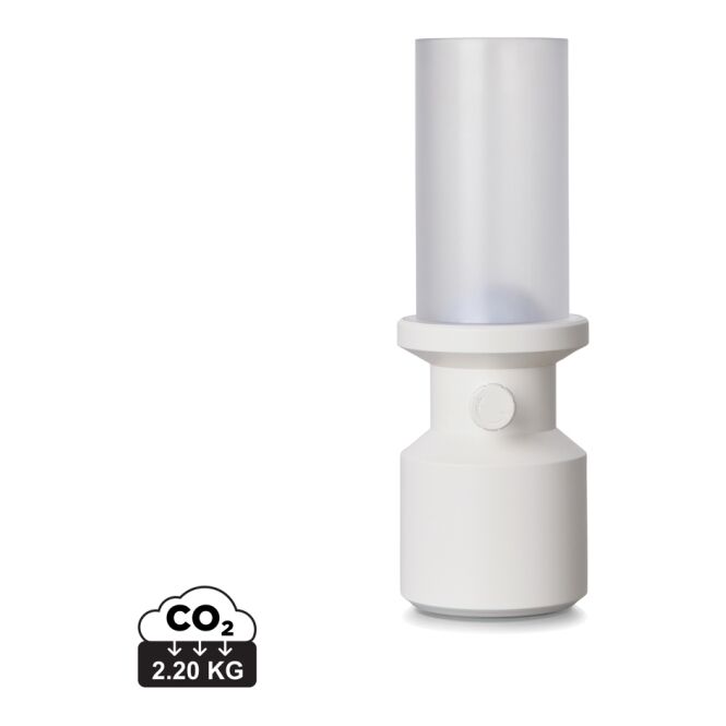 Büro-Ausstattung Tischlampe VINGA Niori – weiß – mit Logo bedruckt wiederaufladbar via USB-C moderne Akkuleuchte für den Schreibtisch