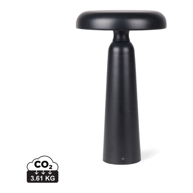 Mitarbeitergeschenk Tischlampe VINGA Avery – schwarz – mit Logo bedruckt, wiederaufladbar via USB-C, moderne Akkuleuchte