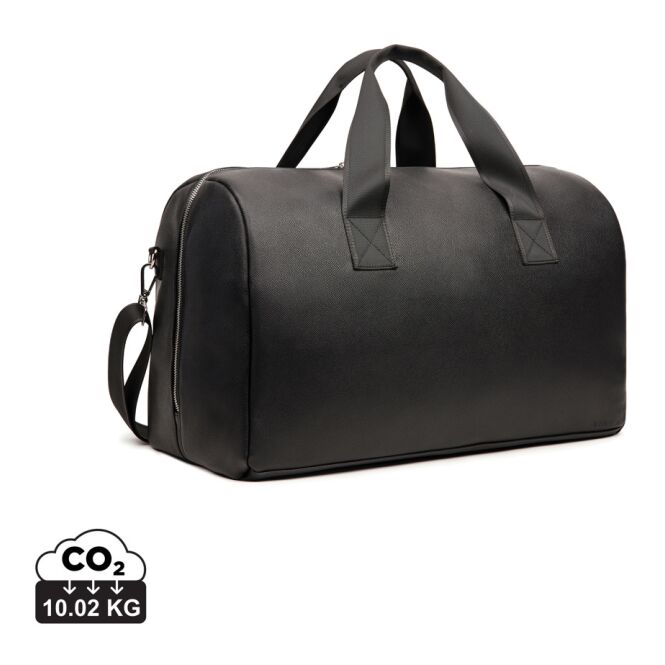 Firmengeschenk Bermond Wochenendtasche mit Logodruck – Schwarz – nachhaltige Reisetasche aus recyceltem PU für Geschäftsreisen