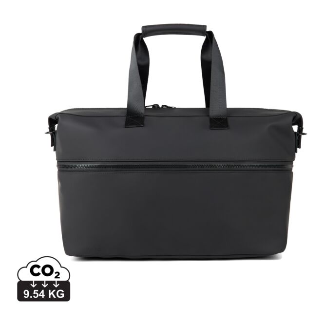 Mitarbeitergeschenk Wochenendtasche VINGA Baltimore – schwarz – mit Logo bedruckt 35-54 Liter nachhaltiger Weekender für Geschäftsreisen