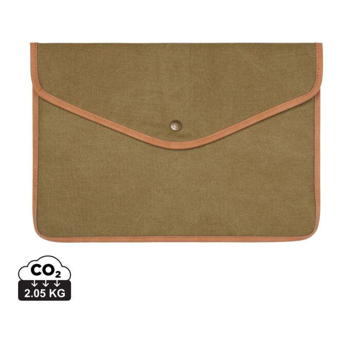 Firmengeschenk Vinga Bosler 16 Zoll Laptop-Tasche mit Logodruck – Grün – nachhaltige Laptophülle aus recyceltem Canvas für das Büro