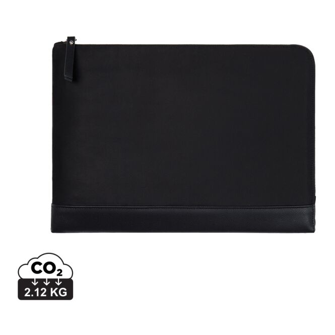 Mitarbeitergeschenk Marlow 14 Zoll Laptoptasche mit Logodruck – Schwarz – gepolsterte Notebooktasche aus recyceltem Polyester für das Büro