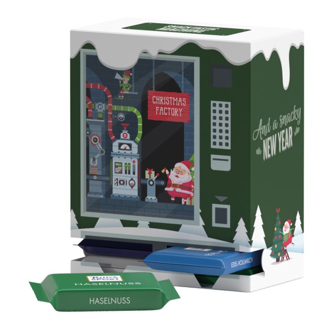 Kundenpräsent Adventsautomat Eco Midi mit Logodruck – Weiß – Klimaneutraler Adventskalender für Firmen und Mitarbeiter