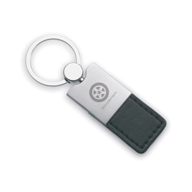 Firmengeschenk Metallschlüsselanhänger mit Logo bedruckt – schwarz – aus Zinklegierung für den Firmen-Schlüsselbund als Messe-Giveaway