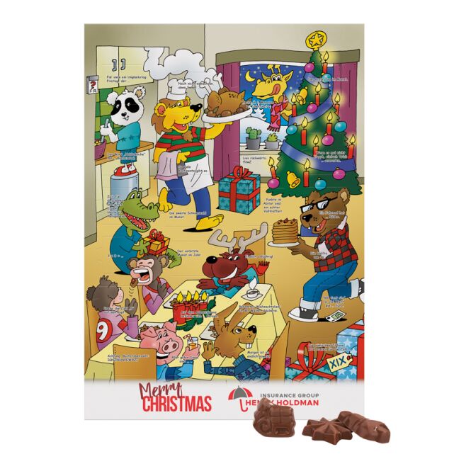 Firmengeschenk Wand Adventskalender Graspapier – weihnachtlich – mit individuell bedrucktem Etikett als Weihnachtsgeschenk für Mitarbeiter
