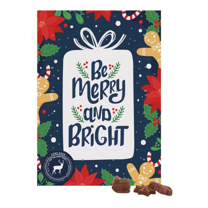 Firmengeschenk Adventskalender Classic – bunt – mit individuellem Werbedruck recycelbar, Friedel Schokolade nachhaltiges Präsent