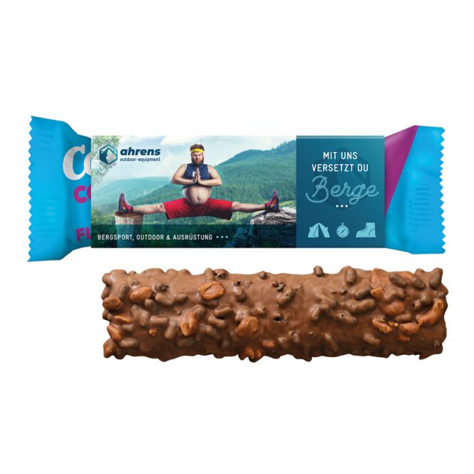 Werbemittel Corny Proteinriegel Crunchy – mit individuell bedrucktem Werbeschuber – mit bedrucktem Etikett als Werbegeschenk für Kunden