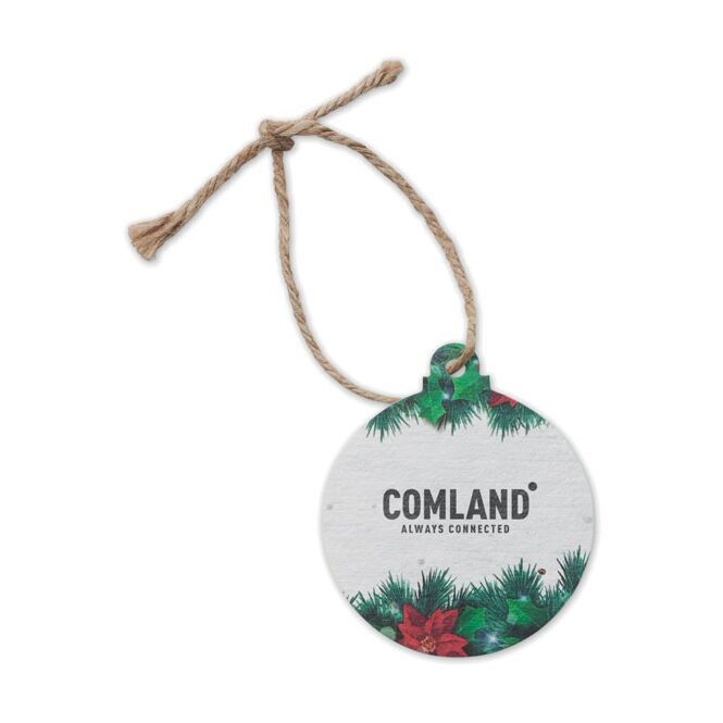 Mitarbeiter-Weihnachtsgeschenk Weihnachtsschmuck aus Samenpapier mit Logodruck – Weiss – nachhaltiges Pflanzen-Ornament für Firmen